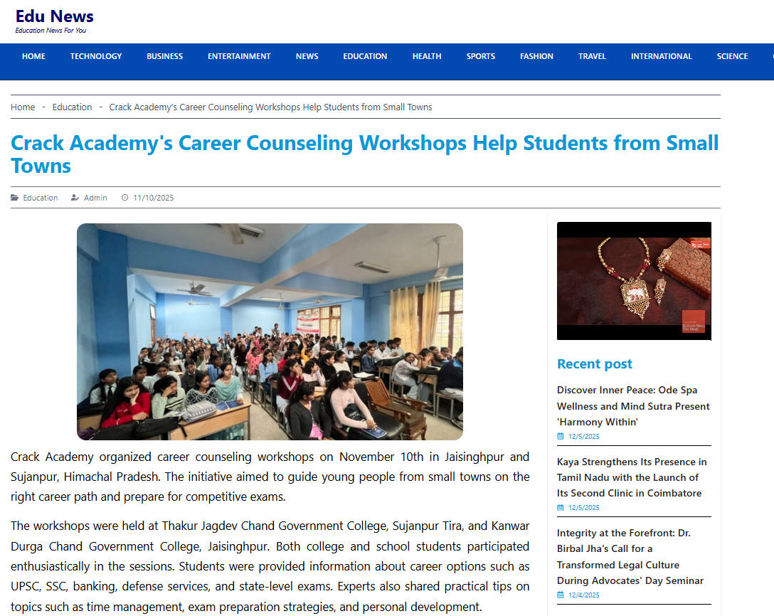 Crack Academy's Career Counseling Workshops Help Students from Small Towns